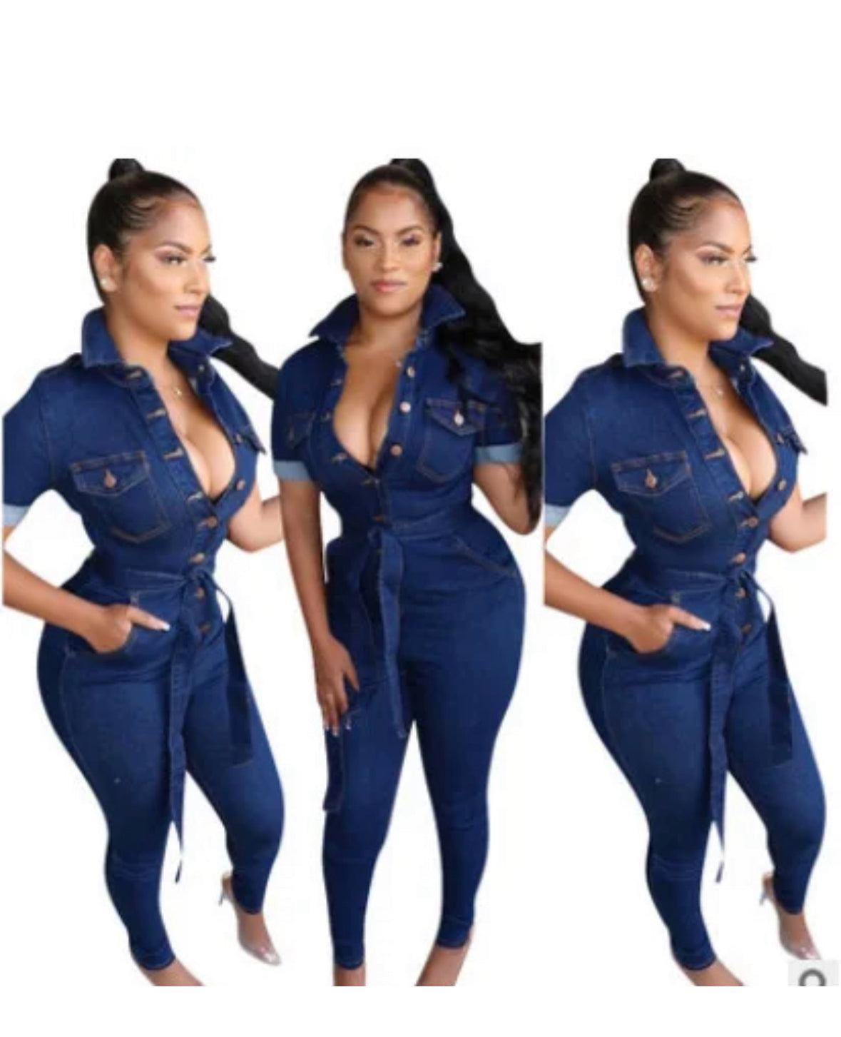 Blue Jean Short Sleeve Romper cotton/spandex