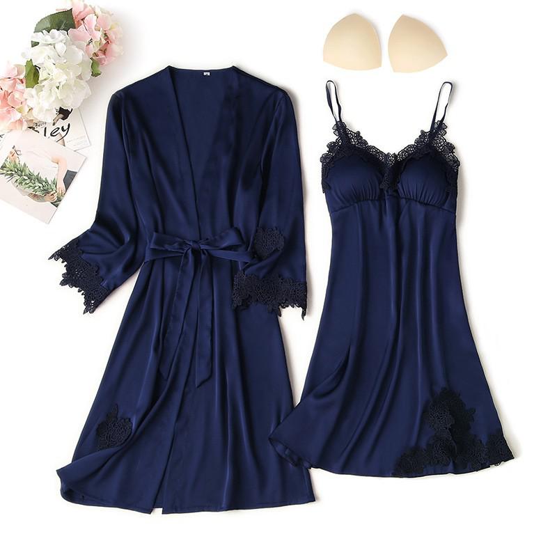 Sexy Loose Satin Nightgown and Kimono
