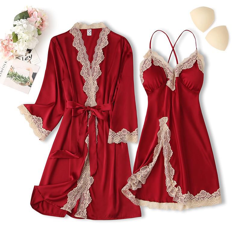 Sexy Loose Satin Nightgown and Kimono