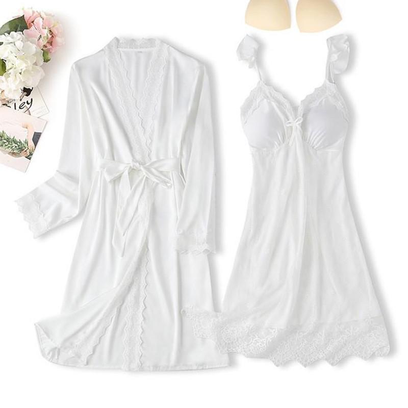 Sexy Loose Satin Nightgown and Kimono