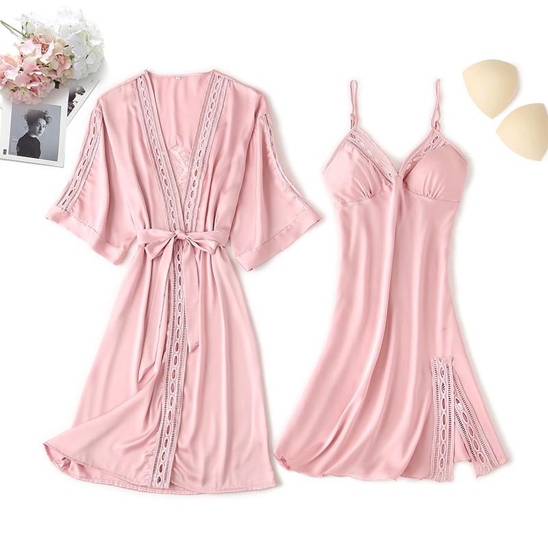 Sexy Loose Satin Nightgown and Kimono