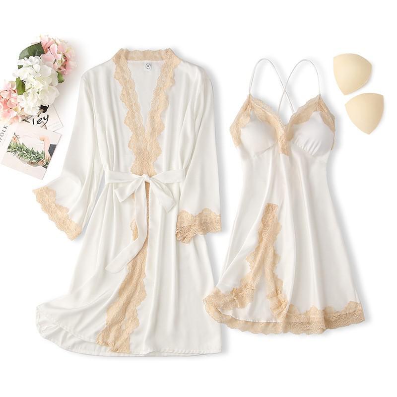 Sexy Loose Satin Nightgown and Kimono