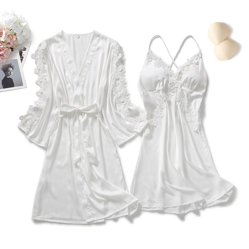 Sexy Loose Satin Nightgown and Kimono