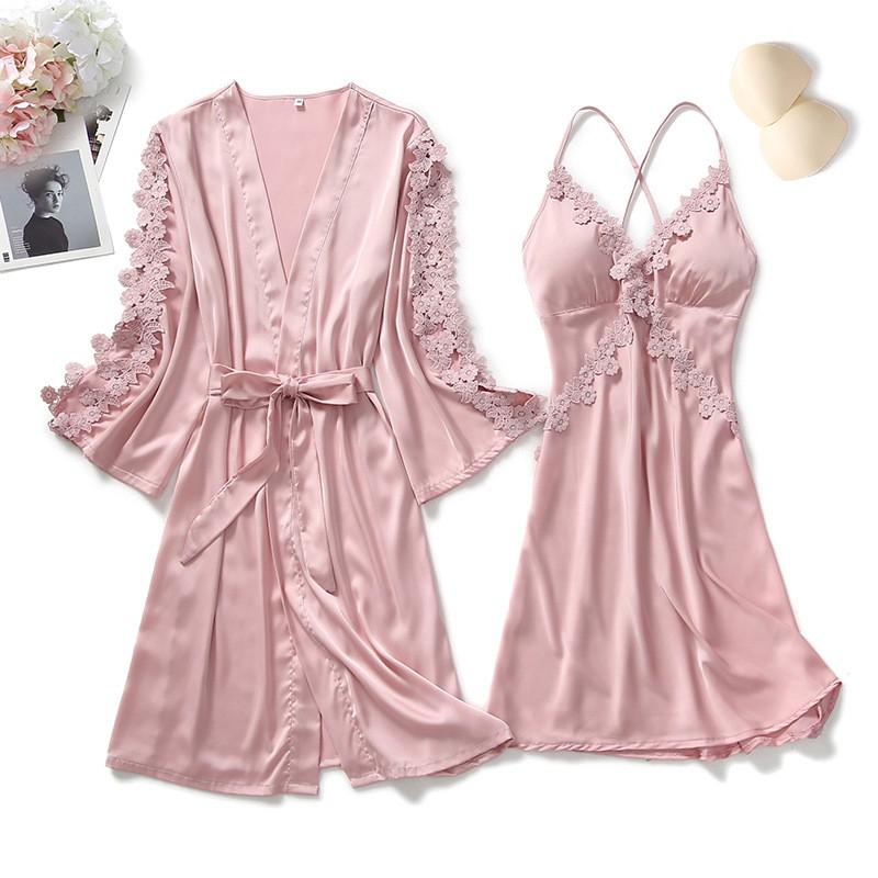 Sexy Loose Satin Nightgown and Kimono