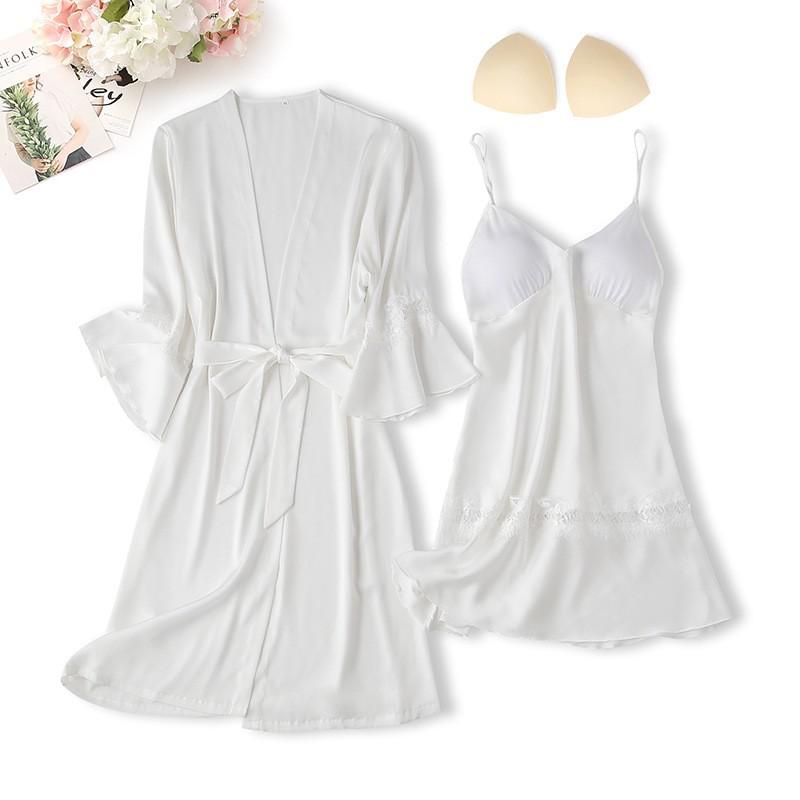 Sexy Loose Satin Nightgown and Kimono