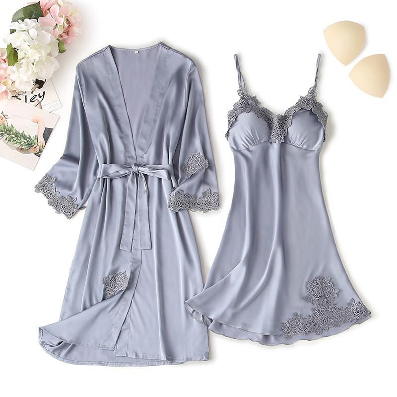 Sexy Loose Satin Nightgown and Kimono