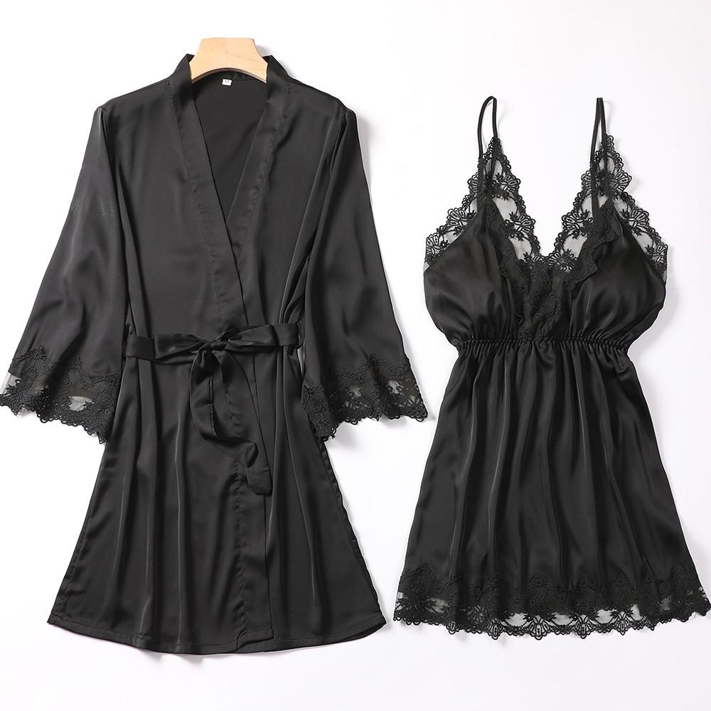 Sexy Loose Satin Nightgown and Kimono