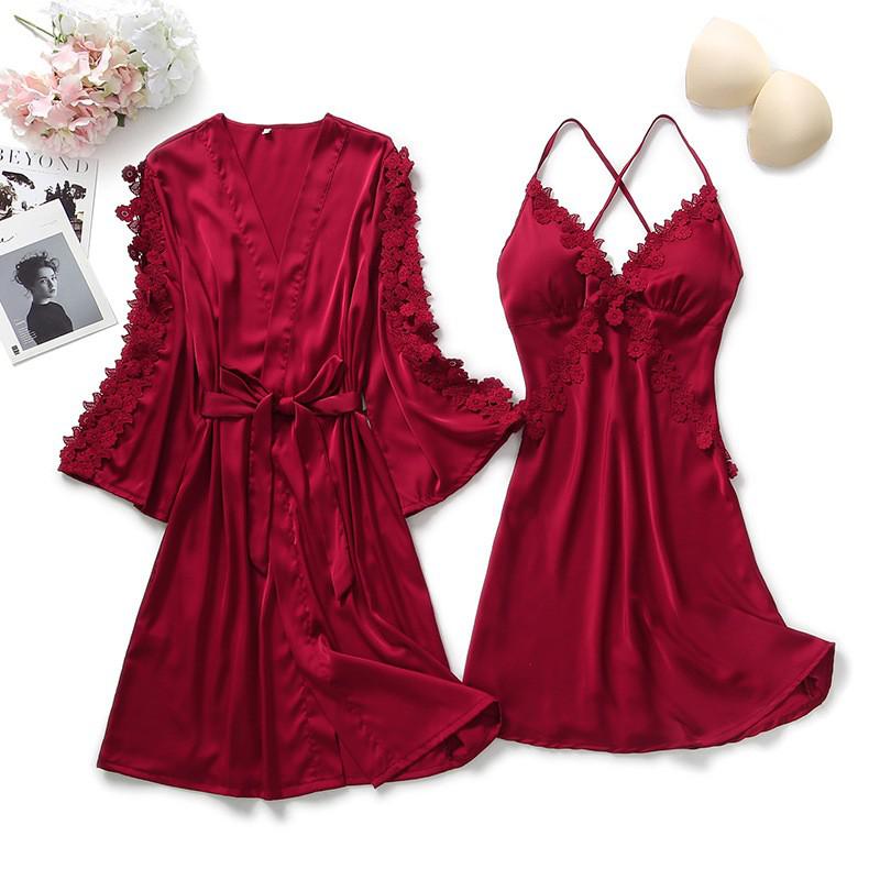 Sexy Loose Satin Nightgown and Kimono