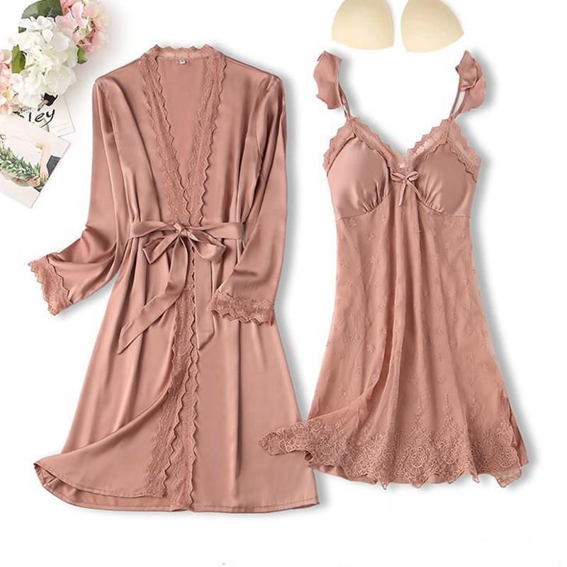 Sexy Loose Satin Nightgown and Kimono