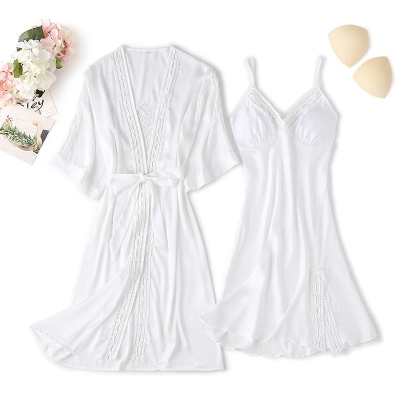 Sexy Loose Satin Nightgown and Kimono