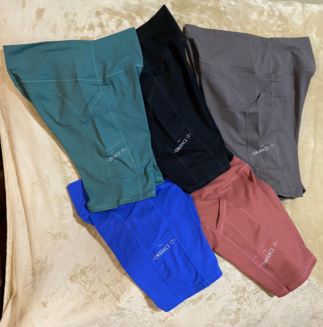 MID THIGH-HIGH WAIST HIP BUTT LIFTING YOGA SHORTS WITH POCKETS