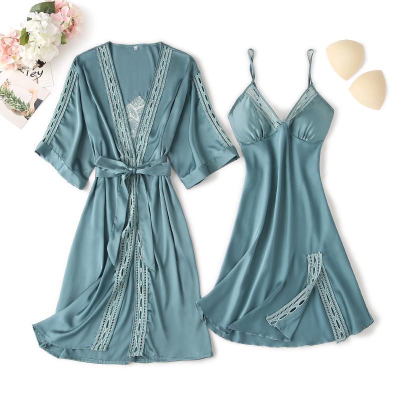 Sexy Loose Satin Nightgown and Kimono
