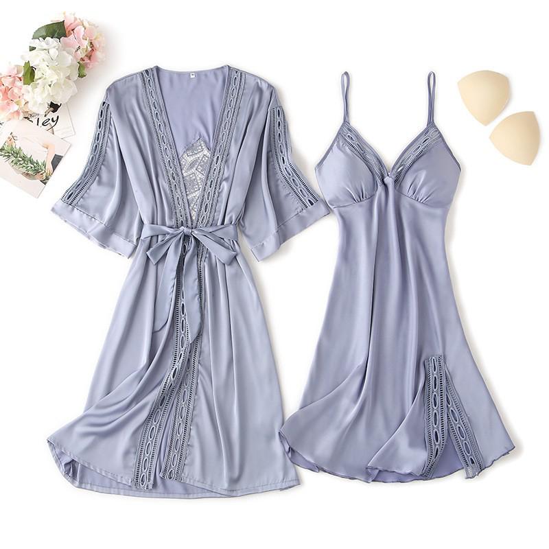 Sexy Loose Satin Nightgown and Kimono
